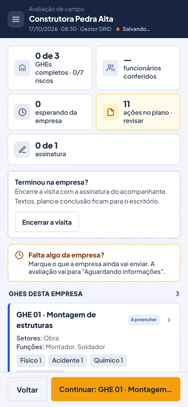 Avaliação de campo no celular